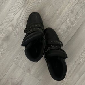 Forever 21 black leather strap-in boot high heels